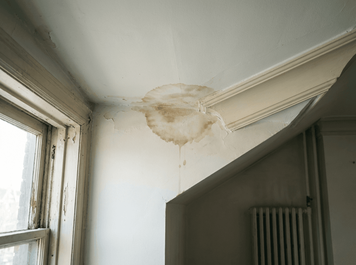 Water stain on a top-floor ceiling