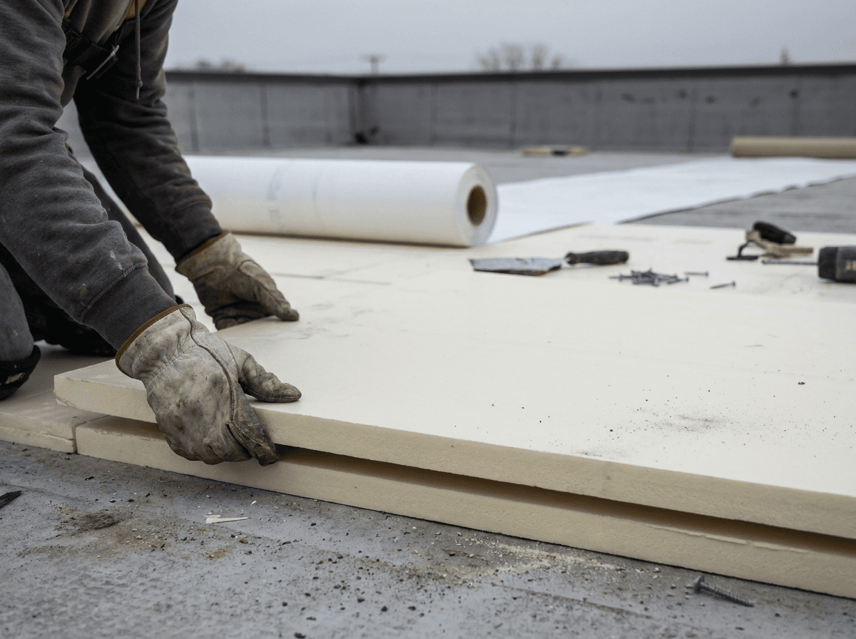 High-density insulation panels laid on a flat roof