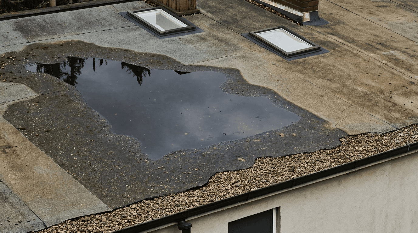Flat roof photographed before the work